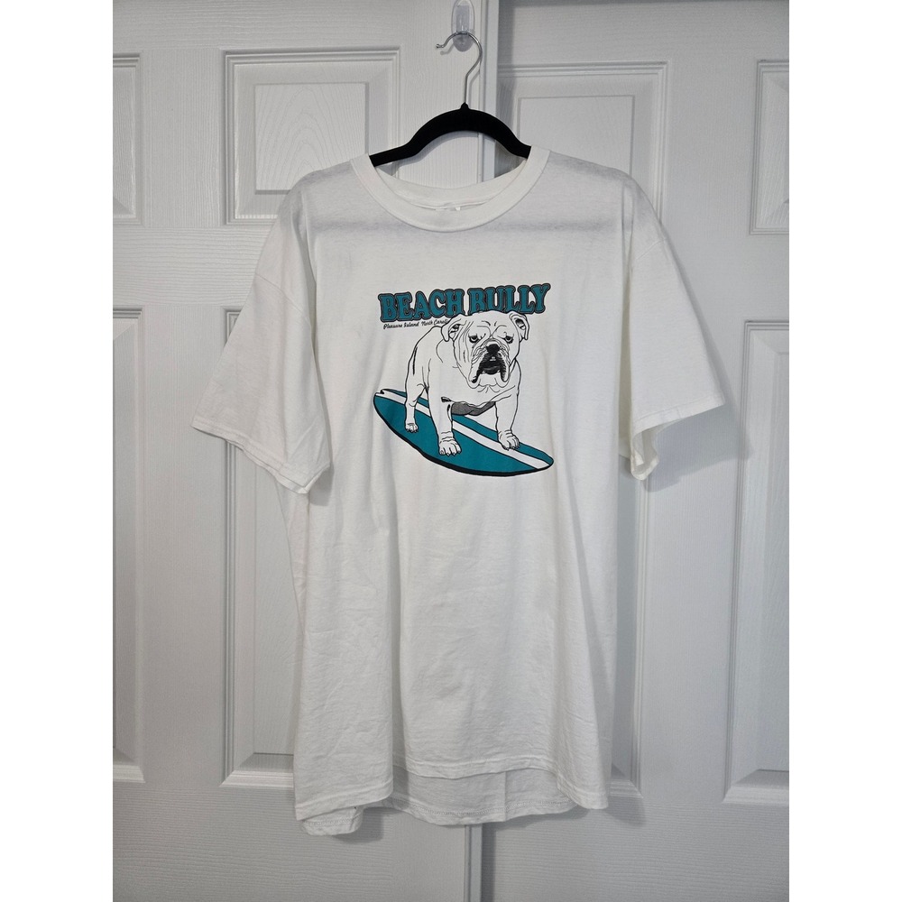 Beach Bully Pleasure Island NC Bulldog Surfing Graphic T-Shirt White XL Unisex